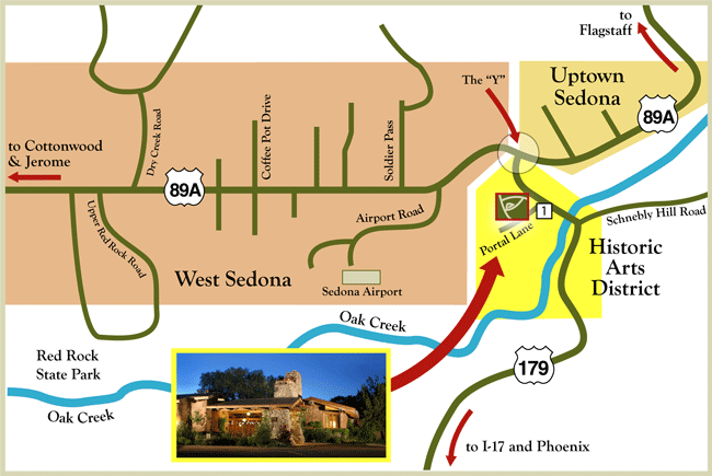 Map of Sedona, Arizona - Location of El Portal Sedona Hotel
